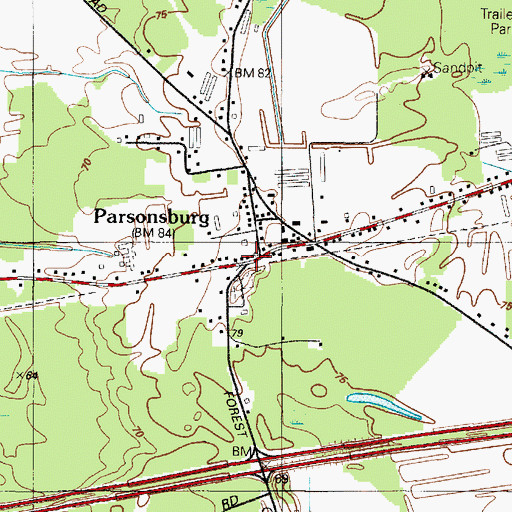 Topographic Map of Parsonsburg, MD