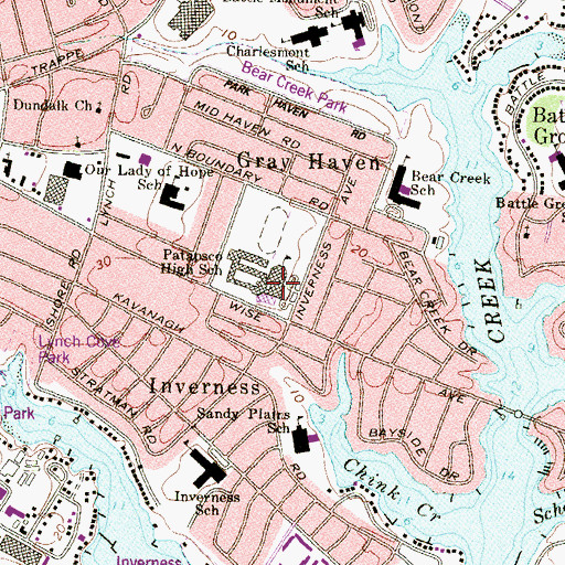 Topographic Map of Patapsco High School, MD