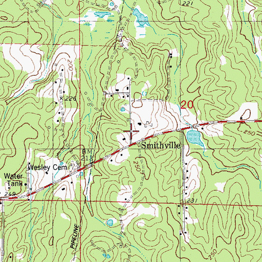 Topographic Map of Smithville, AR