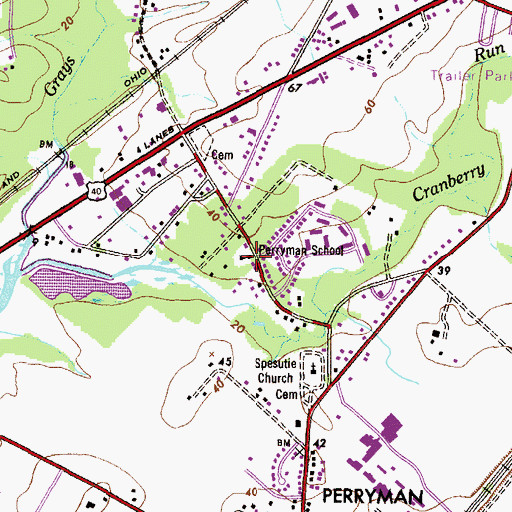 Topographic Map of Perryman School, MD