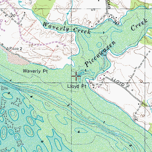 Topographic Map of Piccowaxen Creek, MD