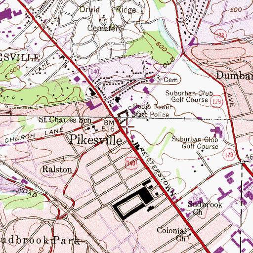 Topographic Map of Pikesville, MD