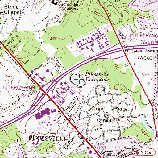 Topographic Map of Pikesville Reservoir, MD