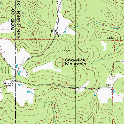Topographic Map of Snowlick Mountain, AR