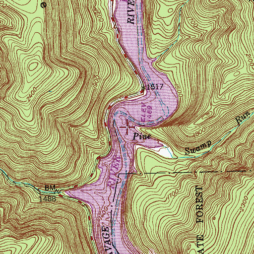 Topographic Map of Pine Swamp Run, MD