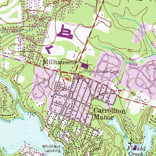 Topographic Map of Piney Grove Methodist Church Cemetery, MD