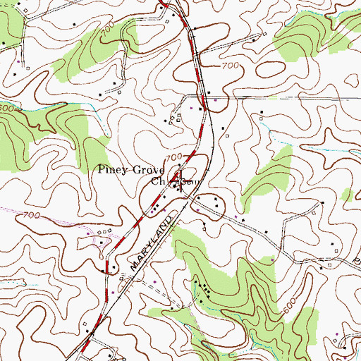 Topographic Map of Piney Grove Church, MD