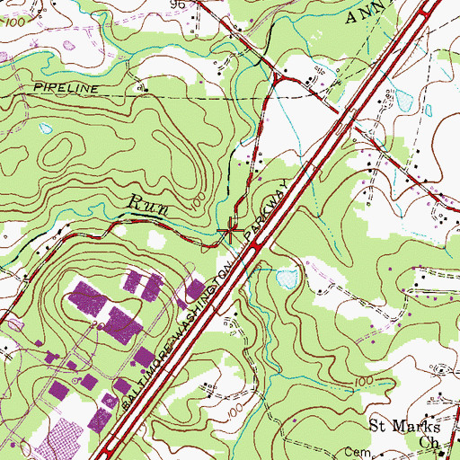 Topographic Map of Piny Run, MD