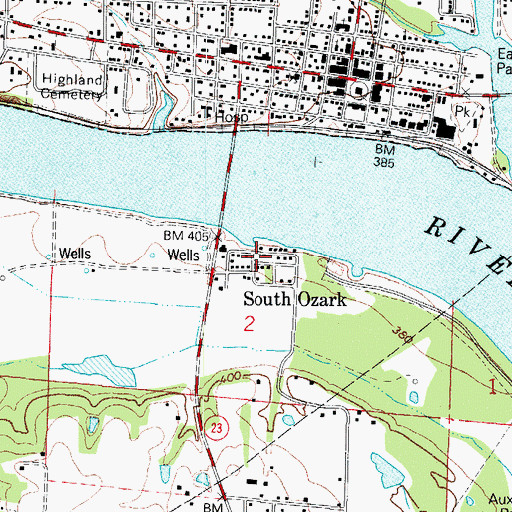 Topographic Map of South Ozark, AR
