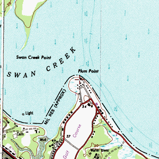 Topographic Map of Plum Point, MD