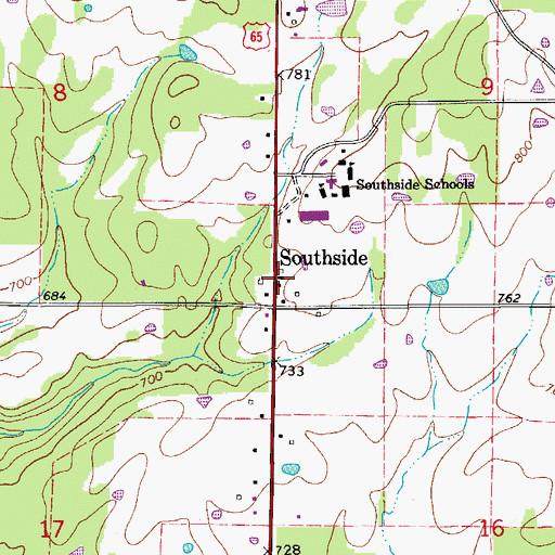 Topographic Map of Southside, AR
