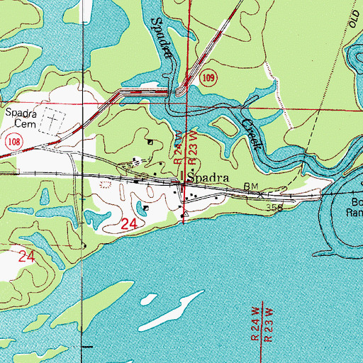 Topographic Map of Spadra, AR