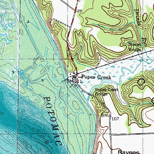 Topographic Map of Popes Creek, MD