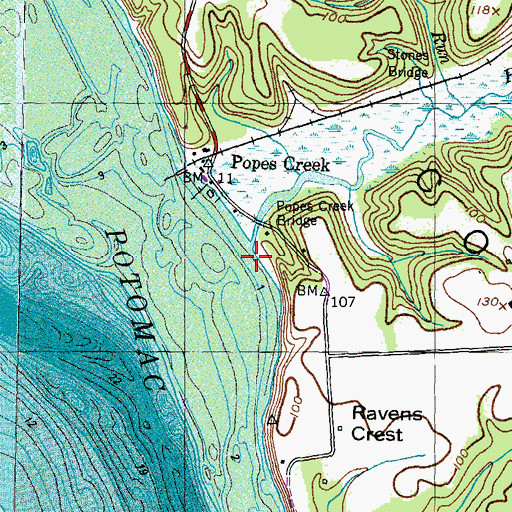 Topographic Map of Popes Creek, MD