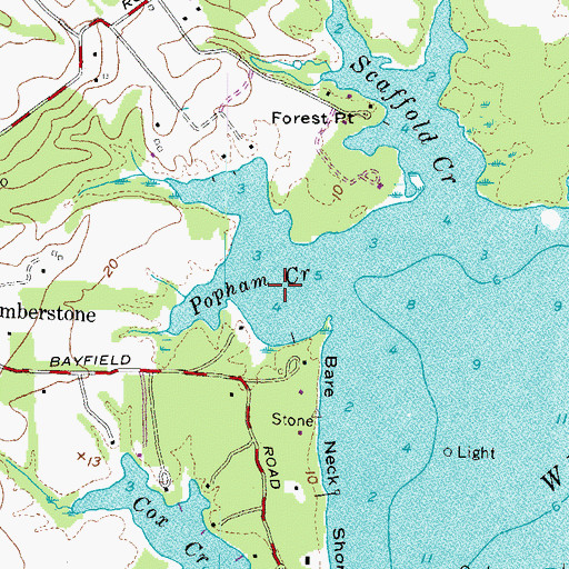 Topographic Map of Popham Creek, MD