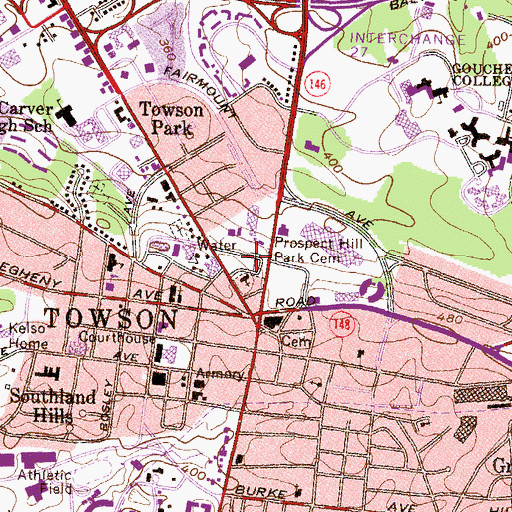 Topographic Map of Prospect Hill Park Cemetery, MD