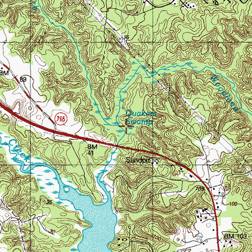 Topographic Map of Quakers Swamp, MD