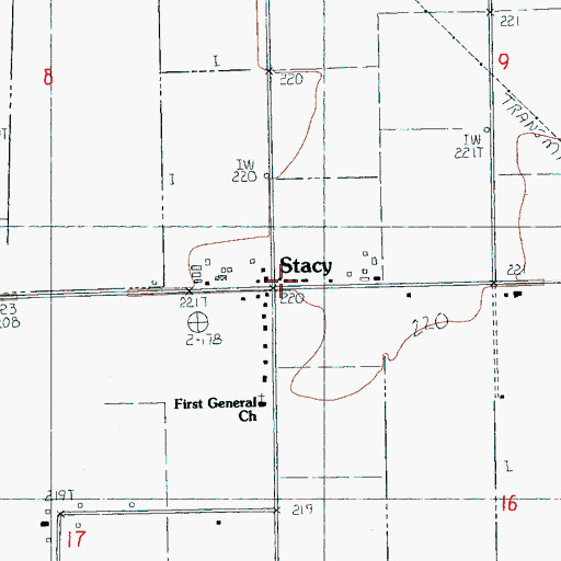 Topographic Map of Stacy, AR