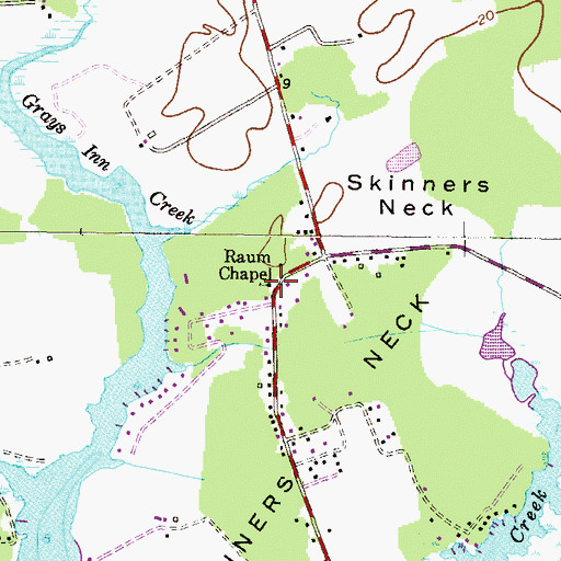 Topographic Map of Raum Chapel, MD