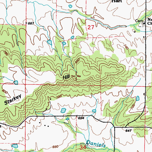 Topographic Map of Starkey Hill, AR