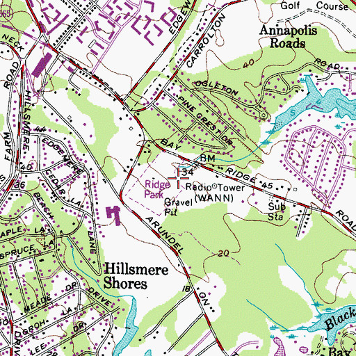 Topographic Map of Ridge Park, MD