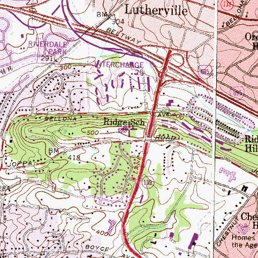 Topographic Map of Ridge School, MD