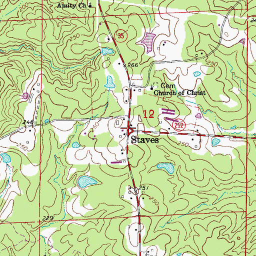 Topographic Map of Staves, AR
