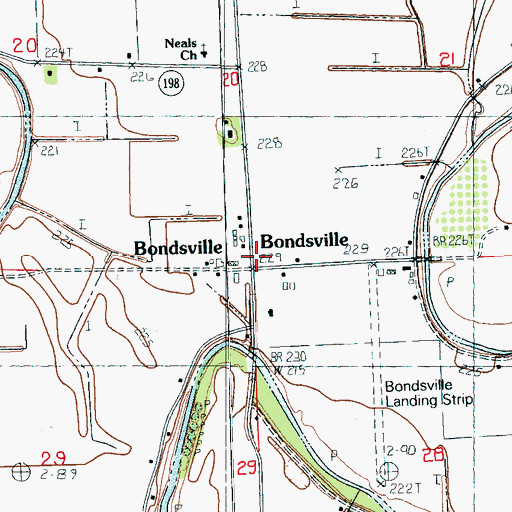 Topographic Map of Bondsville, AR