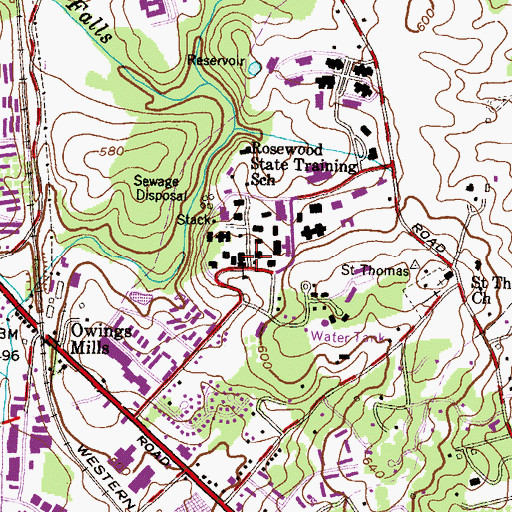 Topographic Map of Rosewood State Training School, MD