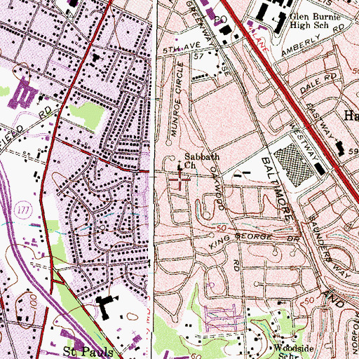 Topographic Map of Sabbath Church, MD