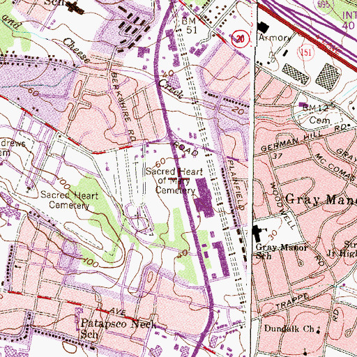 Topographic Map of Sacred Heart of Mary Cemetery, MD