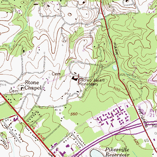 Topographic Map of Sacred Heart Monastery, MD