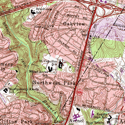 Topographic Map of Saint Francis International School, MD