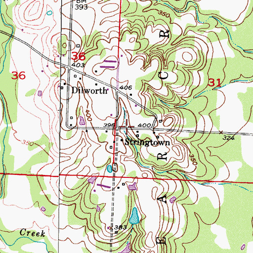 Topographic Map of Stringtown, AR