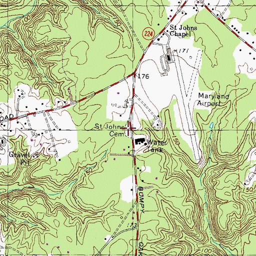 Topographic Map of Saint Johns Cemetery, MD