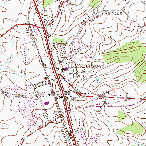 Topographic Map of Saint Johns Cemetery, MD