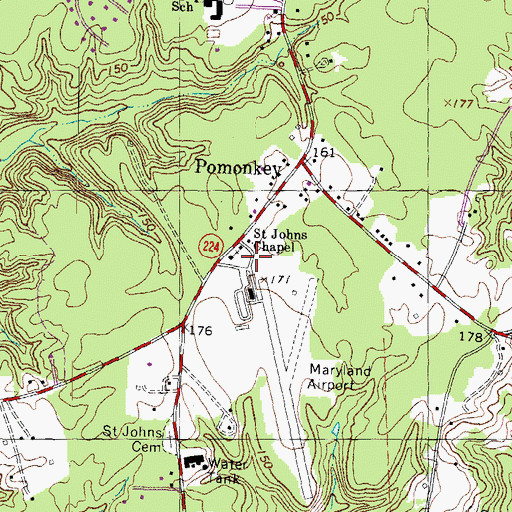 Topographic Map of Saint Johns Chapel, MD