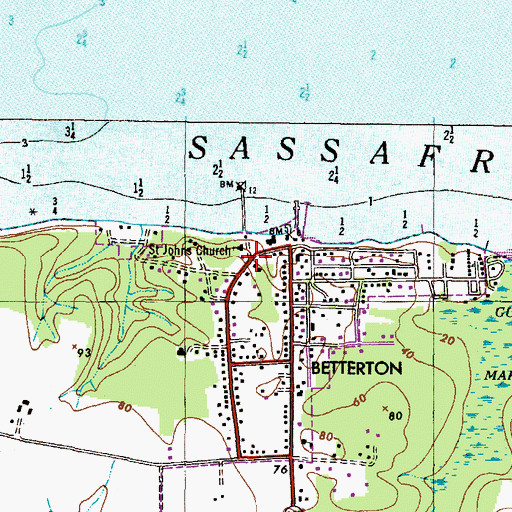 Topographic Map of Saint Johns Church, MD