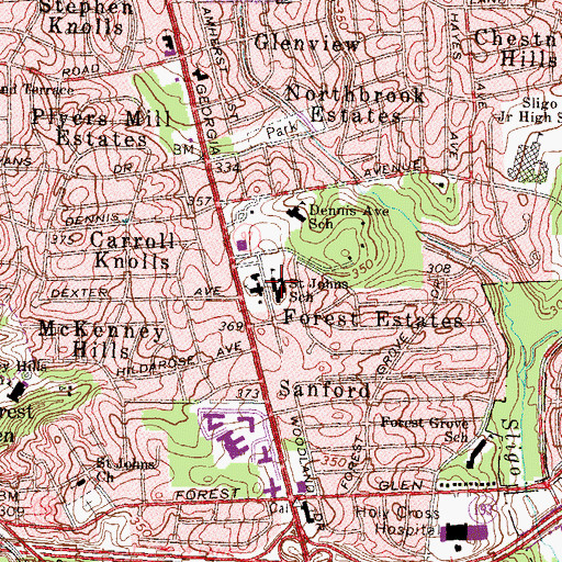 Topographic Map of Saint Johns School, MD