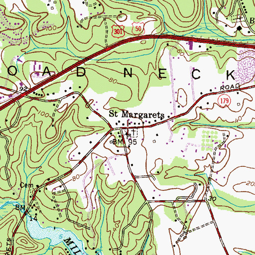 Topographic Map of Saint Margarets, MD