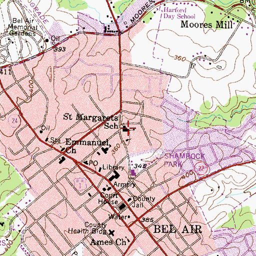 Topographic Map of Saint Margarets School, MD