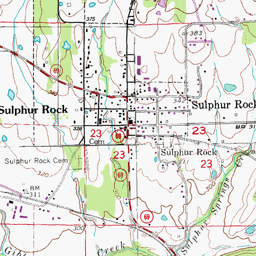 Topographic Map of Sulphur Rock, AR