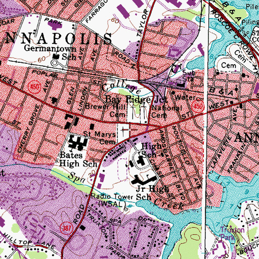Topographic Map of Saint Marys Cemetery, MD