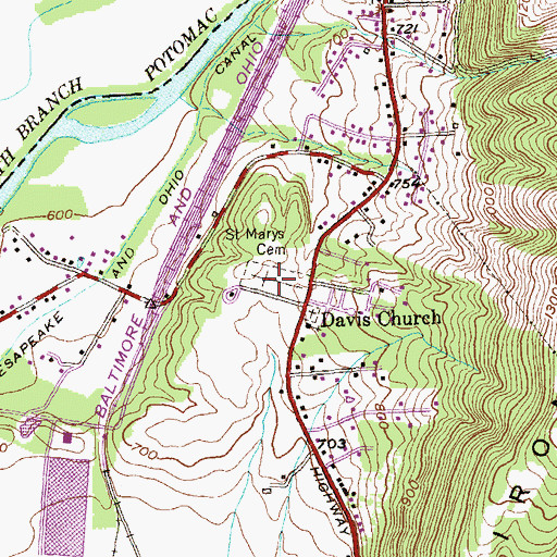 Topographic Map of Saint Marys Cemetery, MD