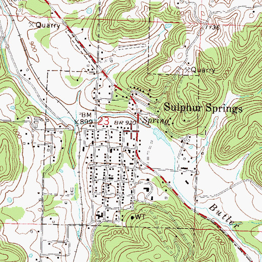 Topographic Map of Sulphur Springs, AR