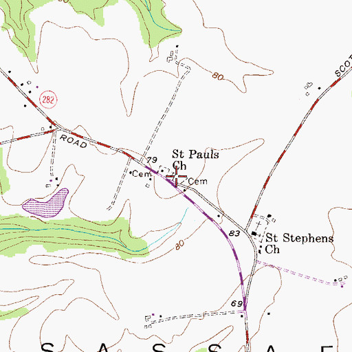Topographic Map of Saint Pauls Church, MD
