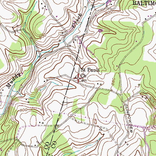 Topographic Map of Saint Pauls Church, MD