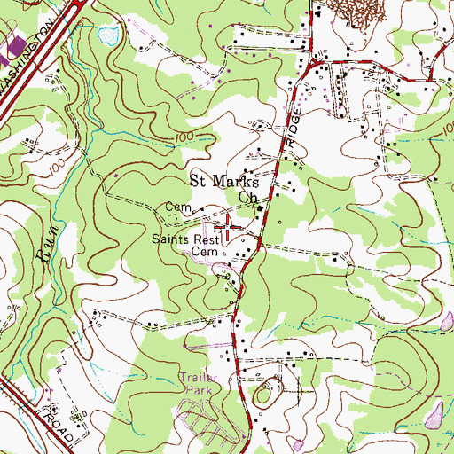 Topographic Map of Saint's Rest Cemetery, MD
