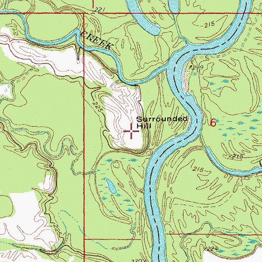 Topographic Map of Surrounded Hill, AR