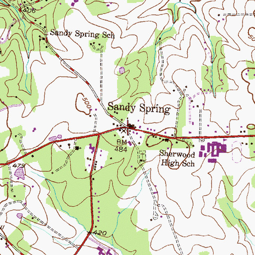 Topographic Map of Sandy Spring, MD